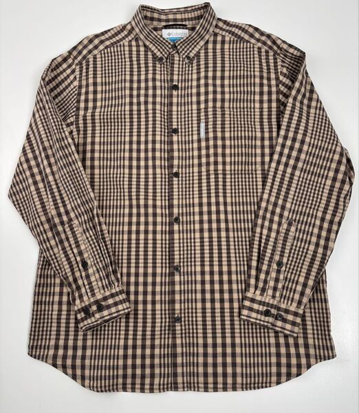 Columbia コロンビア 長袖シャツ ボタンダウン チェック柄 ブラウン メンズ L 美品