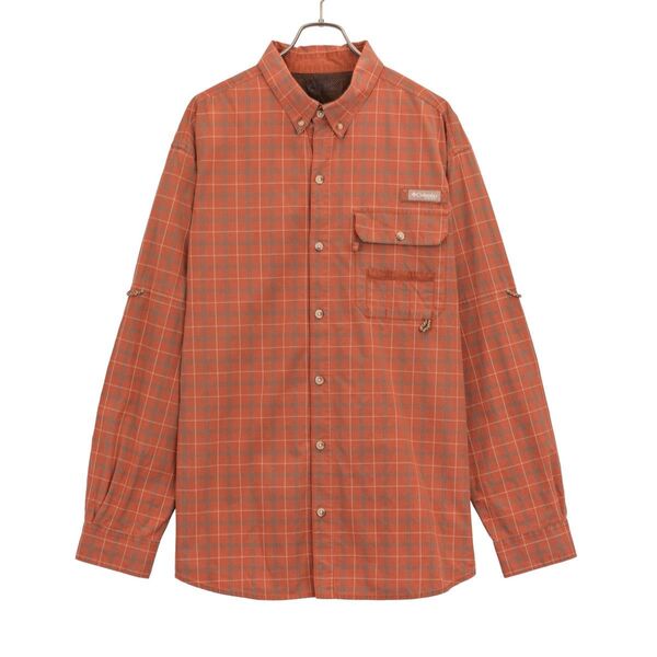 Columbia コロンビアPFG チェック柄 長袖シャツ メンズ オレンジ アウトドア メンズ XL