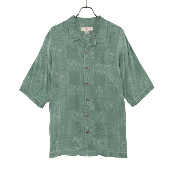 Tommy Bahama トミーバハマ 半袖シャツ アロハシャツ シルク100% ヤシの木柄 グリーン系 メンズ XL