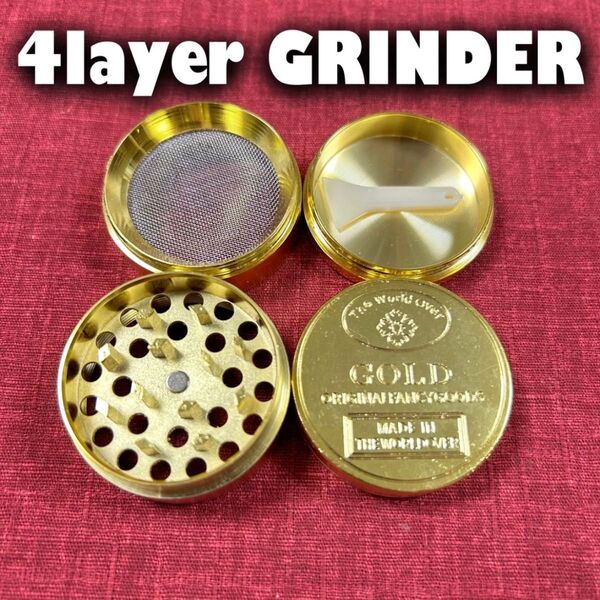 ゴールド グラインダー ミル ハーブ 手巻き タバコ 煙草 金 4層 オリジナル たばこ 細かく刻む ローリングボックス ジグザグ