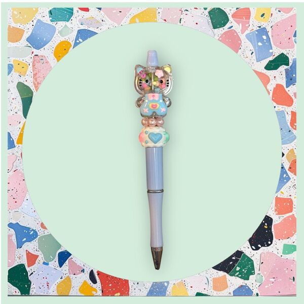 シャカシャカ CAT ペイントビーズ 水色 カスタムボールペン※替え芯1本付いています。