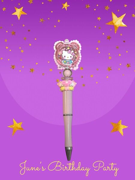 ハンドメイド CAT 夜光 シャカシャカ入り ペイントビーズ カスタムボールペン(夜光画像有りです☆)※替え芯1本付いています。
