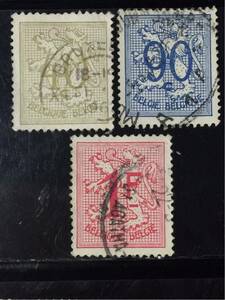 ベルギー切手★ 紋章のライオンと数字 40,90センティム、1フラン 1951年