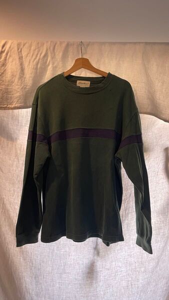 Eddie Bauer 薄手 スウェット グリーン ネイビーライン