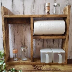 【新生活に向け】古材風/木製キッチンラック/調味料ラック