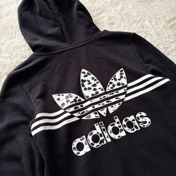 adidas トレフォイルパーカー ダルメシアン柄 黒 ロゴ スリーストライプス LL XL