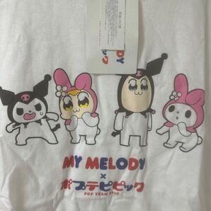 新品メンズ Lサイズ【ポプテピピック×マイメロディ】コラボTシャツ半袖 白②