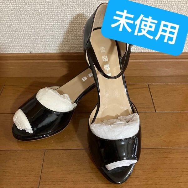 未使用☆PLSTプラステ ブラック パンプス 靴 エナメル サンダル 黒 シューズ ストラップサンダル