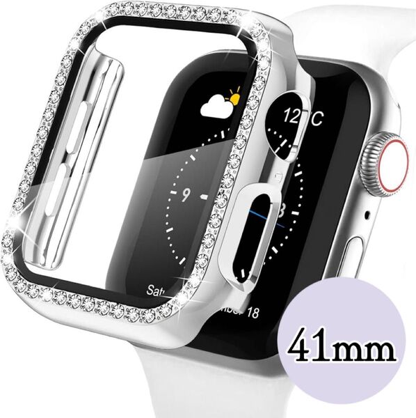 Apple Watch Case ラインストーンカバー 9Hガラスフィルム 耐衝撃 防塵 ガラスケース一体型 41mmサイズ