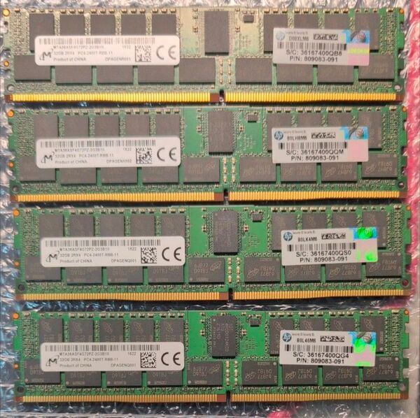 【4枚/128GB】HP Micron 32GB 2R×4 PC4-2400 ECC Registered RDIMM DDR4