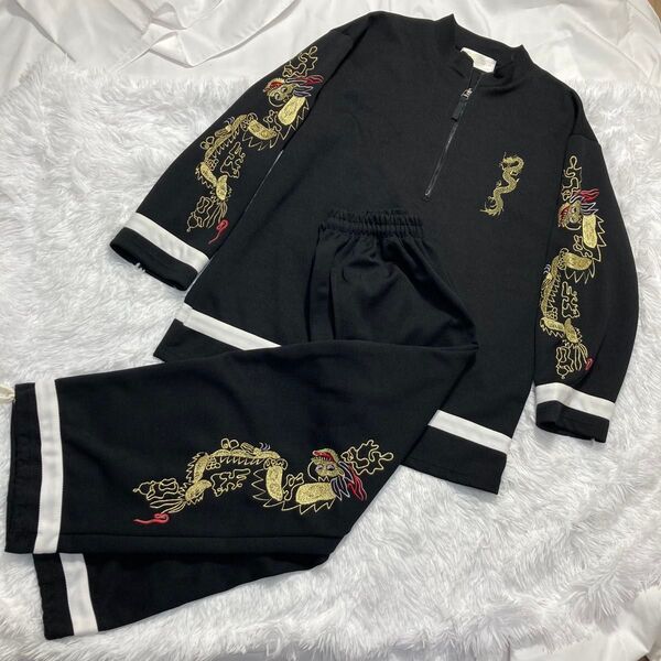 【美品】ジャージ セットアップ ドラゴン 刺繍 龍 ハーフジップ