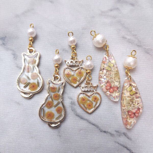 押し花 ドライフラワー ハンドメイドピアス4点セット