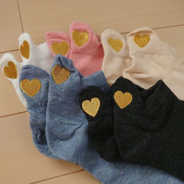 セール☆ハート刺繍スニーカーソックス 5足セット レディース スニーカーソックス くるぶしソックス 靴下 可愛い 新品未使用