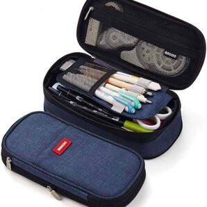 ペンケース 大容量 マチつき 筆箱 多機能 帆布 マチ付き ペンケース ネイビー