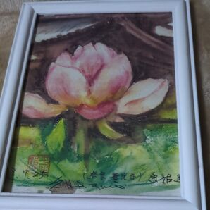 絵画 水彩画 花 ピンク 額縁付き