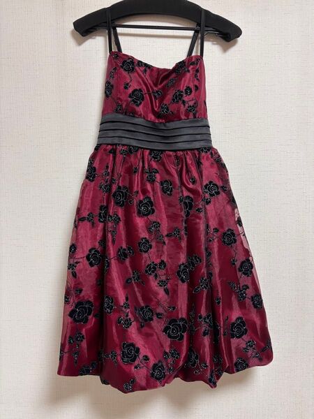 薔薇柄裾バルーンドレスワンピース 定価15,000円 パーティワンピース 花柄 ワインレッド ブラック バラ