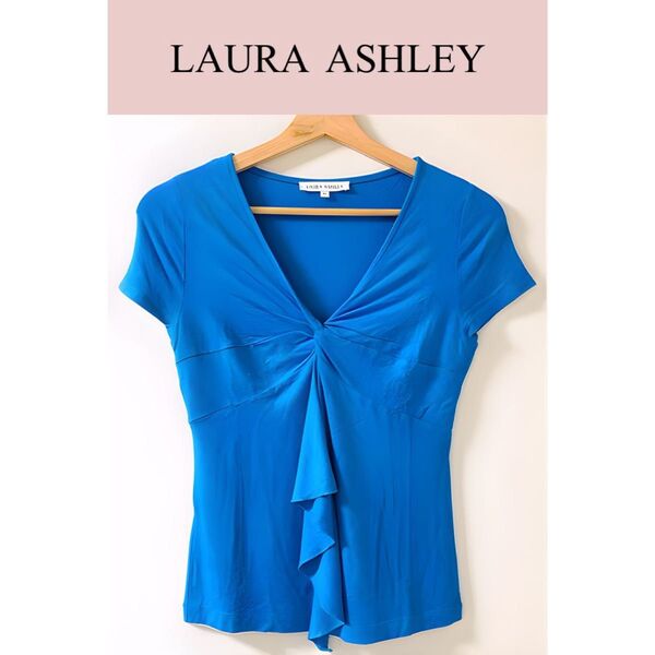 本日限定価格 #22 LAURA ASHLEY ローラアシュレイ カットソー Tシャツ XS ブルー Vネック