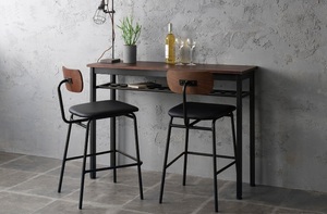/ новый товар / бесплатная доставка / casual Vintage / квадратное современный железный + дерево / высокий стол + можно выбрать высокий стул 2 стол 3 позиций комплект / Brown + черный 
