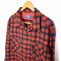 ■ビンテージ USA製 PENDLETON ペンドルトン ロングタイプ オープンカラー チェック柄 長袖ウールシャツ 古着 アメカジ ボードシャツ■_画像2