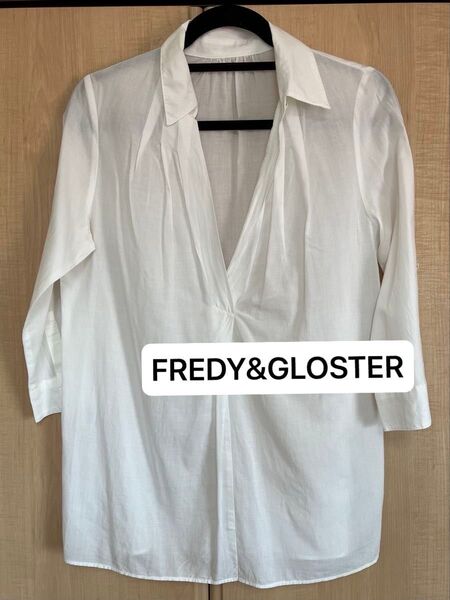 フレディアンドグロスター FREDY&GLOSTER オープンカラーシャツ七分袖 ブラウス size36 白シャツ