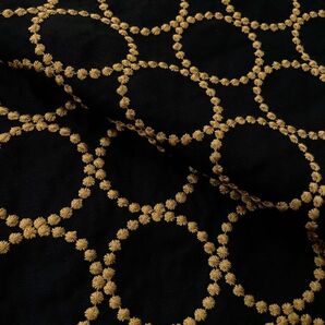 s41-k▼135×50cm▼コットンリネン刺繍生地▼タンバリン ブラック 黒 ゴールド ドット サークル ハンドメイド