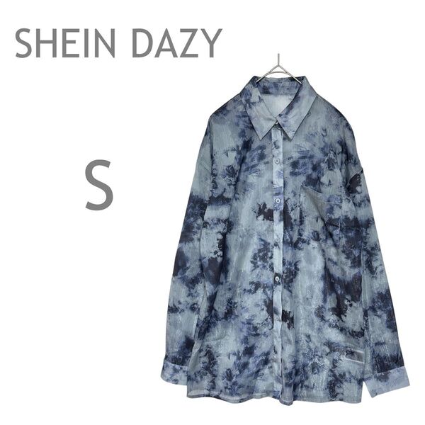 SHEIN DAZY/シーインデイジー シアーシャツ ブラウス トップス 羽織り 総柄 透け感 S