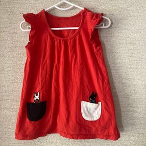 ユニクロ Tシャツ サイズ100 リサとガスパール レッド 女の子用 袖フリル フレンチスリーブ