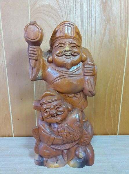 木彫り 七福神 縁起物 置物 木製 恵比寿様 大黒様