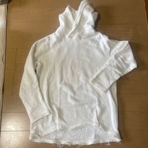 ダメージ加工 パーカー ホワイト 古着風 カジュアル