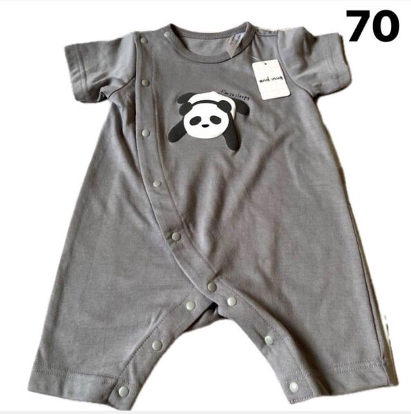 新品 未使用 baby ベビー ロンパース カバーオール グレー 灰色 パンダ 70