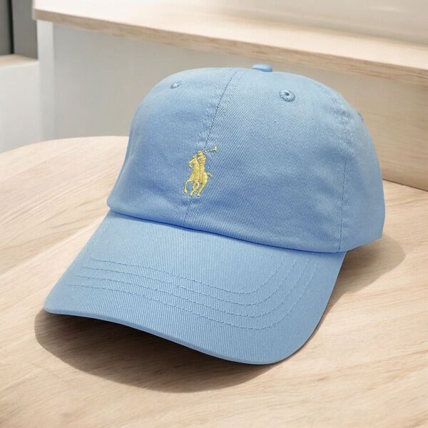 POLOラルフローレン ベースボールキャップ 春夏色 薄いブルー シルバーホワイト・ロゴ ユニセックス 新品 即日発送
