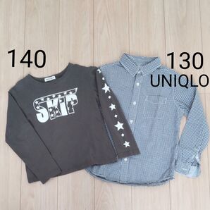 130 チェックシャツと140長袖Tシャツ