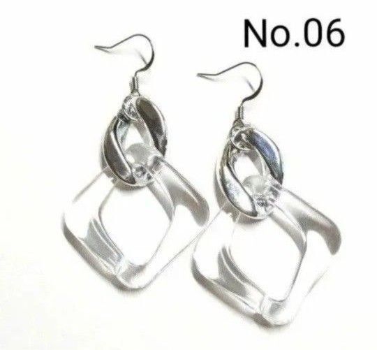 No.06 ハンドメイドピアス イヤリング 樹脂ピアス アクリルチェーンパーツ クリア シルバー アクセサリー