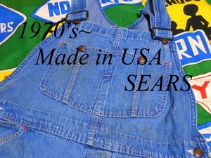 ★USEDらしい雰囲気の1着★Made in USA製アメリカ製SEARSシアーズビンテージコットンデニムオーバーオール70s70年代34×30小さめCOTTON100%