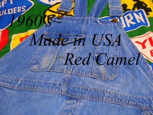 ★人気のローバックスタイル★Made in USA製アメリカ製Red Camelレッドキャメルビンテージデニムオーバーオール60s60年代雰囲気抜群大きめ