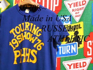 ★可愛い字体が◎な1枚★Made in USA製アメリカ製RUSSELL ATHLETICラッセルアスレチックビンテージプリントTシャツ70s70年代紺色ネイビーL