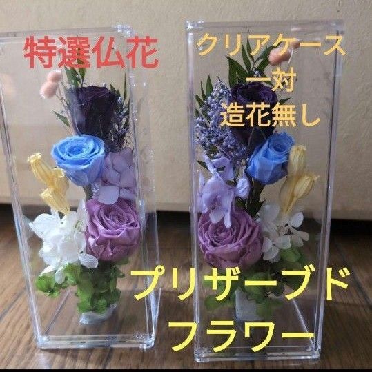 特選仏花 クリアケース入り 造花無し コンパクトサイズ一対 プリザーブドフラワー