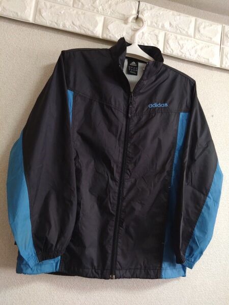adidas ウィンドブレーカー キッズ150 ブラック×ブルー