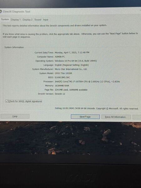 Msi GF64 gaming 15.6inch 144hz
