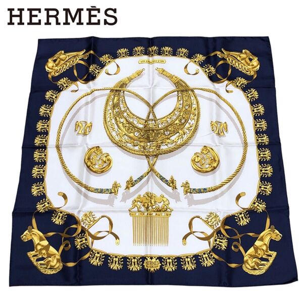 □Herms エルメス スカーフ カレ90 黄金の騎士 SILK 100%