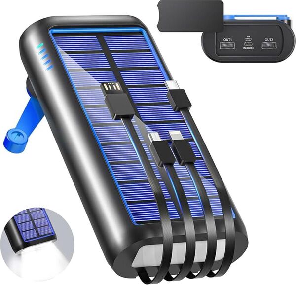ソーラーモバイルバッテリー 手回し 急速 22.5W/PD18W 61200mAh Type-C 防水 LEDライト 地震/災害