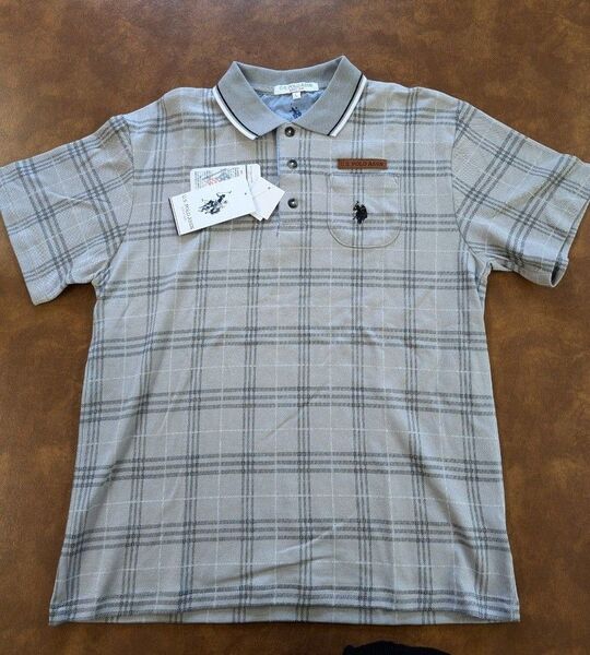 新品 U.S. POLO ASSN. 紳士 半袖ポロシャツ L チェック柄グレー