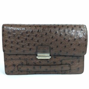 [a* test -ni] genuine article a.testoni Ostrich tea second bag hand strap clutch bag . bird men's Italy made postage 520 jpy 