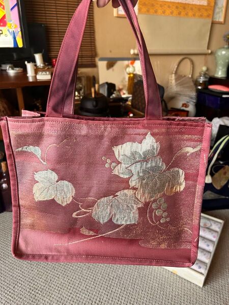 和柄トートバッグ ピンク 着物リメイクハンドメイド
