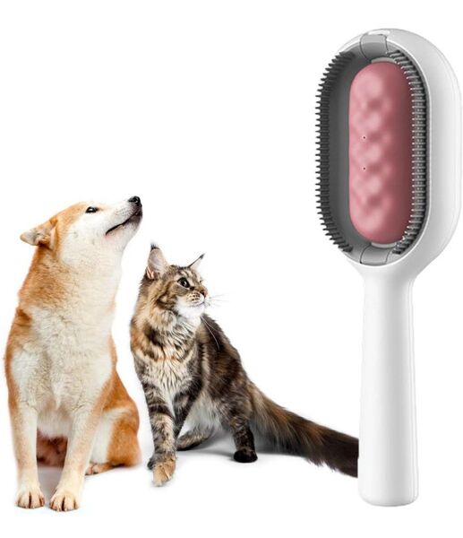 ペットブラシ 短毛 長毛 犬用ブラシ マッサージ ブラシ 丸洗い可能 皮膚に優しい 傷めない 犬猫通用 (長毛 ピンク)