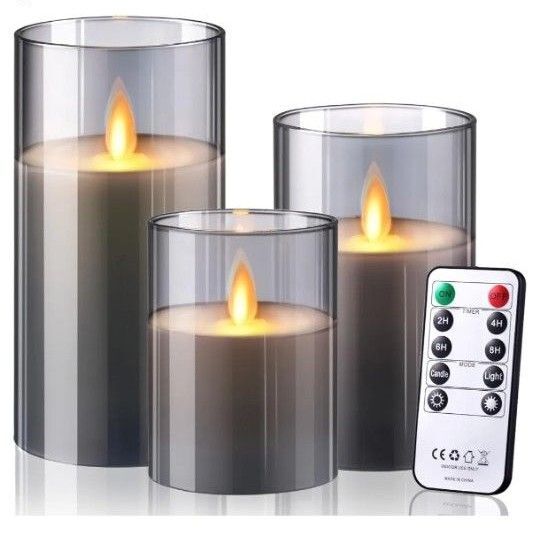 キャンドルライト ledキャンドル おしゃれ グラス 暖色 癒し 揺らぐ炎 3点セット 安全 省エネ 専用リモコン付 ナイトライト