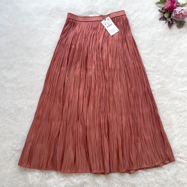 新品 ZARA ザラ プリーツスカート ピンク 光沢 M 未使用 ウエストゴム