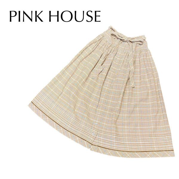 ピンクハウス PINK HOUSE オレンジ チェックスカート リボン付き