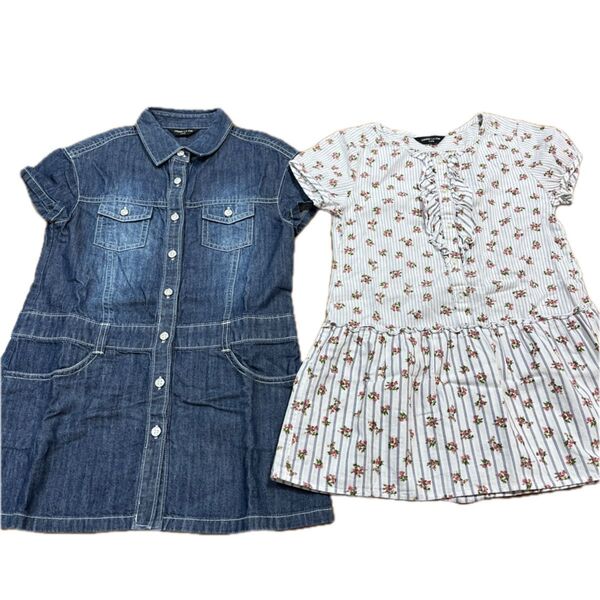 COMME CA ISM ワンピース2点セット 110 女の子 花柄ストライプデニム