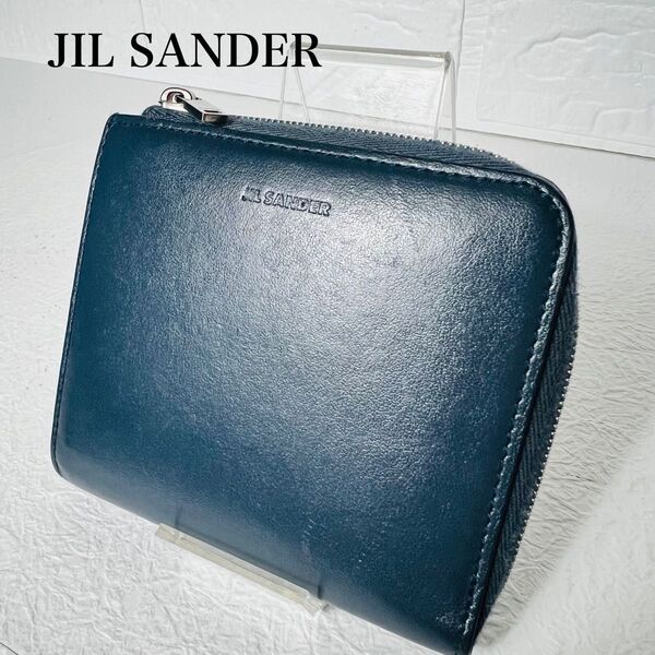 【極美品】JIL SANDER Credit Card Purse L字ファスナーコンパクト財布 ネイビー